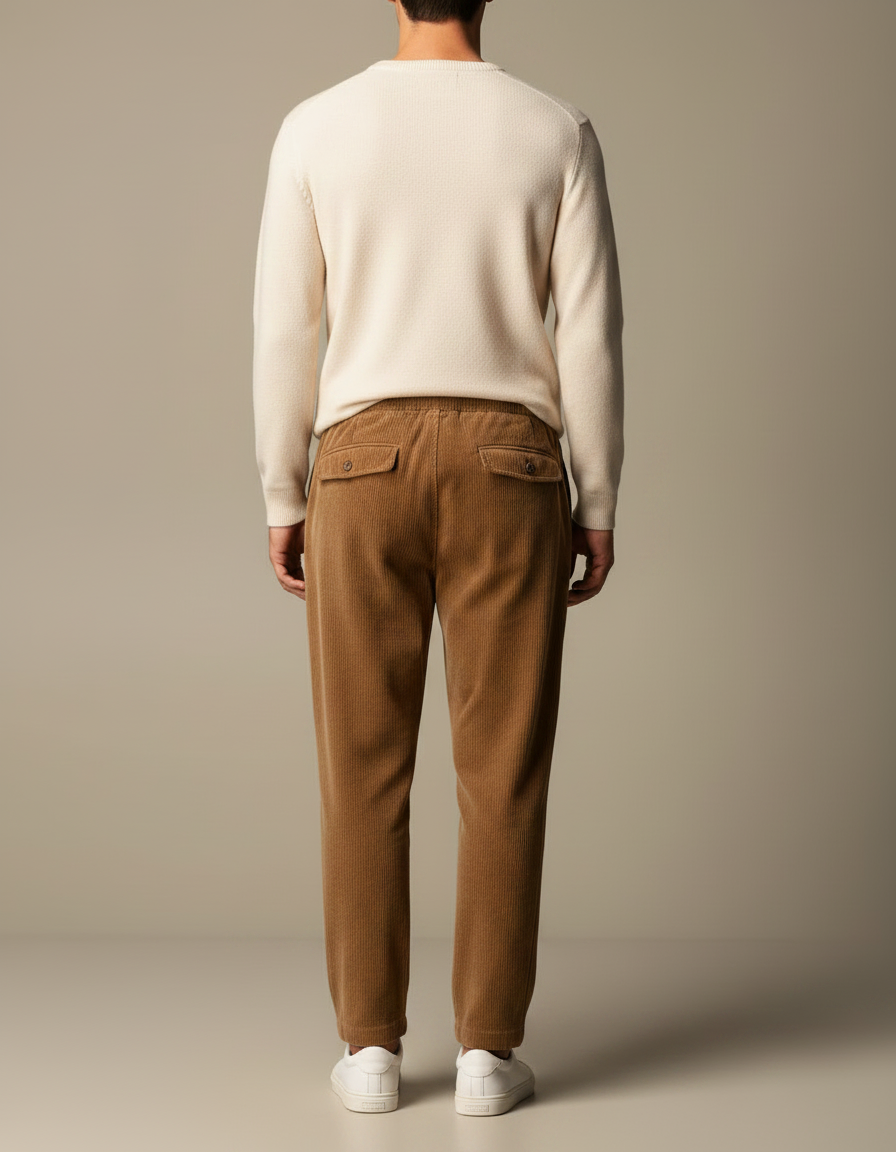 Pantalon Marron Côtelé Ample Cordon Décontracté Homme - Cordé - vue 2