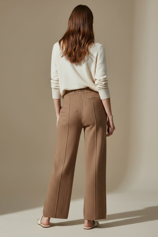 Pantalon Marron Tricoté Large Taille Haute Confortable - Maille - vue 2