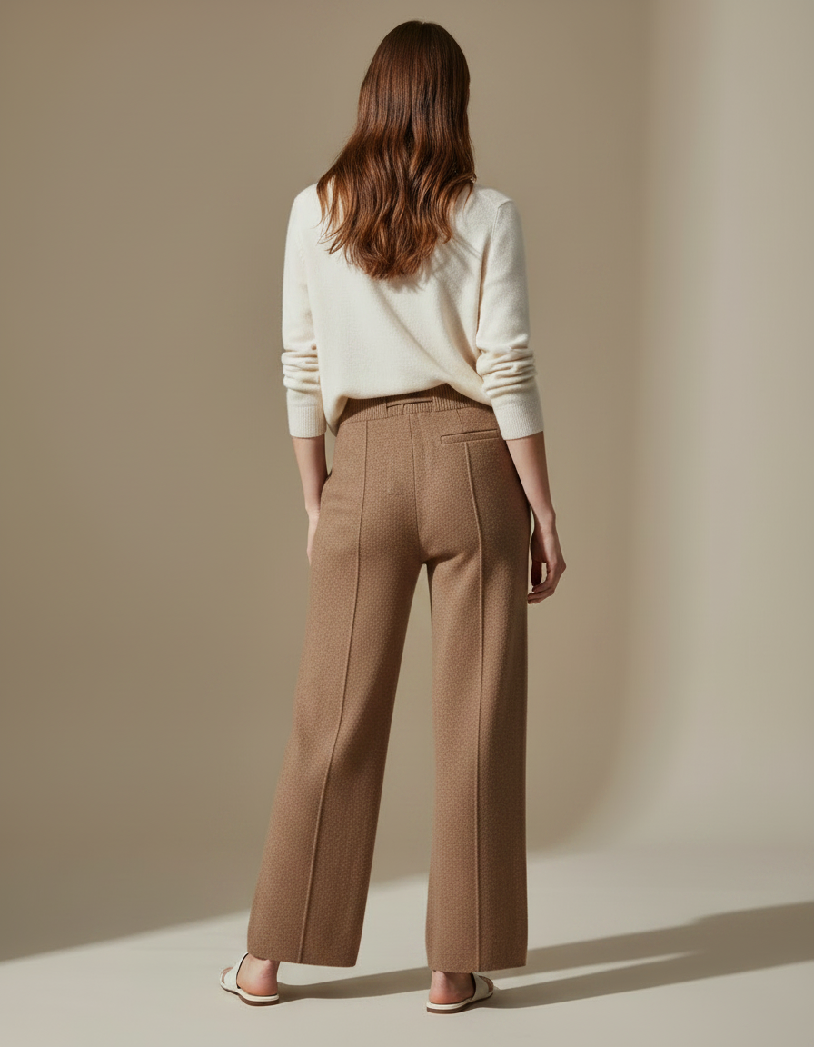 Pantalon Marron Tricoté Large Taille Haute Confortable - Maille - vue 2