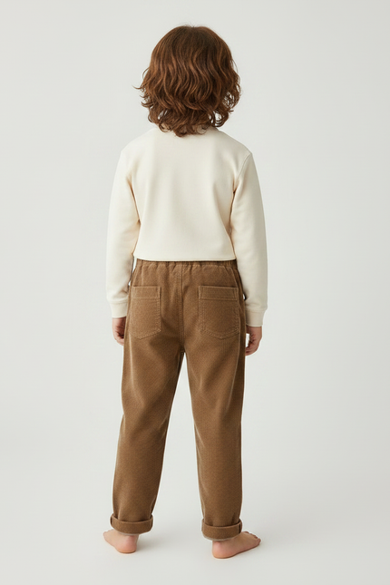 Pantalon Marron Côtelé Enfant Ample Décontracté Doux - Cordé - vue 2