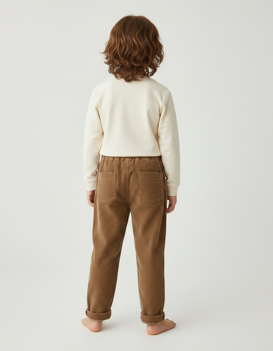 Pantalon Marron Côtelé Enfant Ample Décontracté Doux - Cordé - vue 2