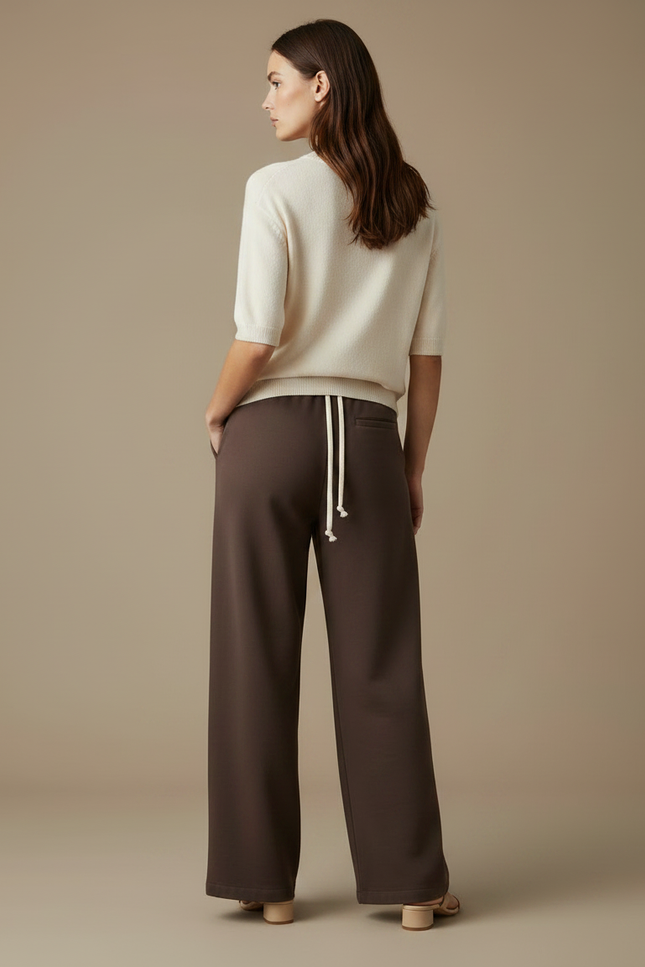Pantalon Marron Ample Coton Cordon Décontracté Femme - Molleton - vue 2
