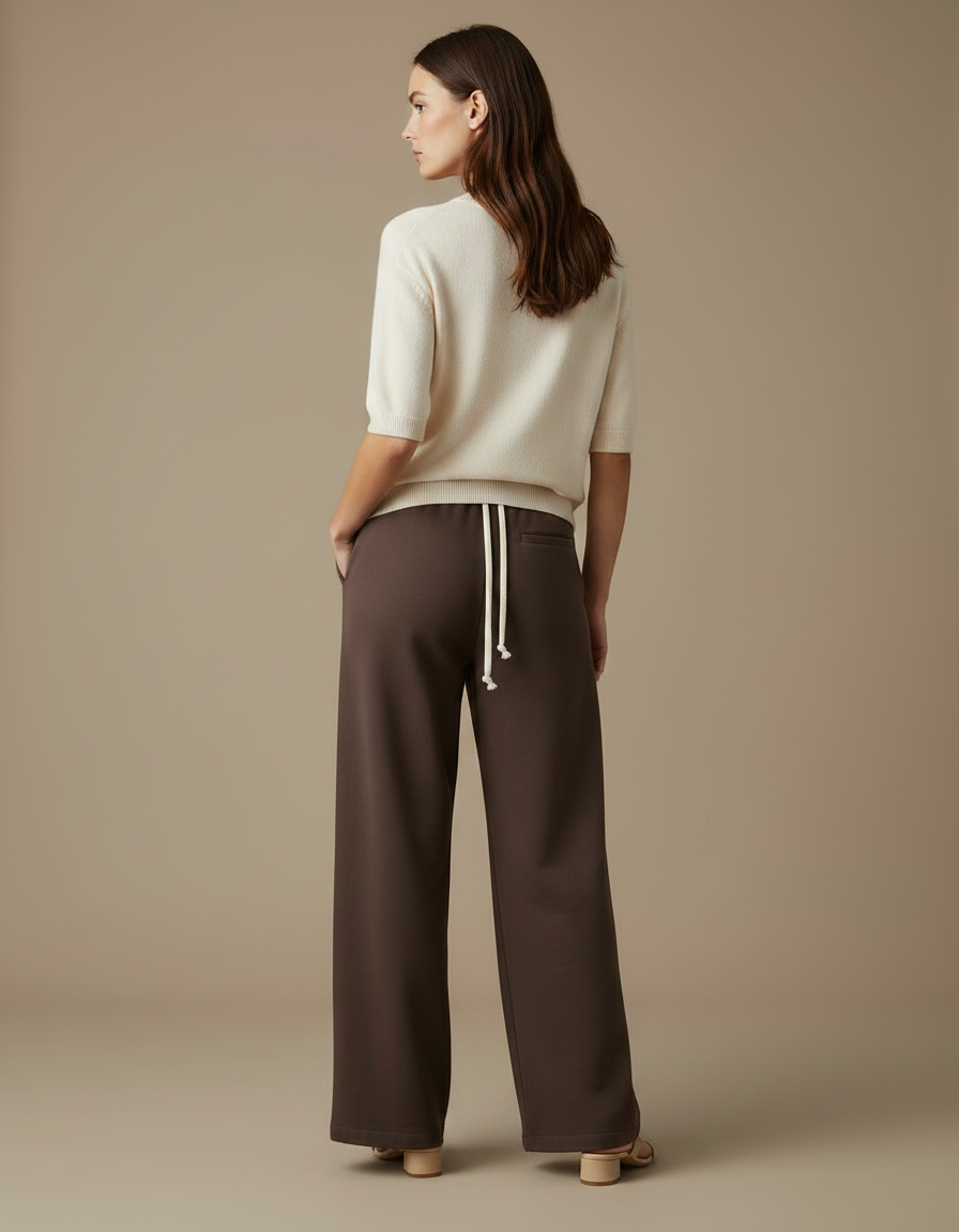 Pantalon Marron Ample Coton Cordon Décontracté Femme - Molleton - vue 2