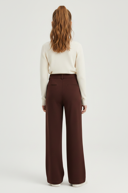 Pantalon Marron Ample Taille Haute Lisse Femme - Maille - vue 2