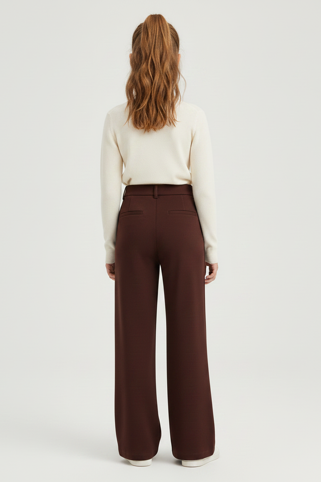Pantalon Marron Ample Taille Haute Lisse Femme - Maille - vue 2