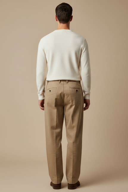 Pantalon Marron Plissé Coton Twill Ample Décontracté - vue 2