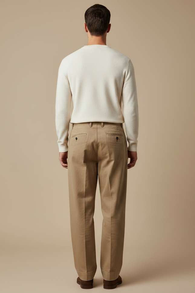 Pantalon Marron Plissé Coton Twill Ample Décontracté - vue 2