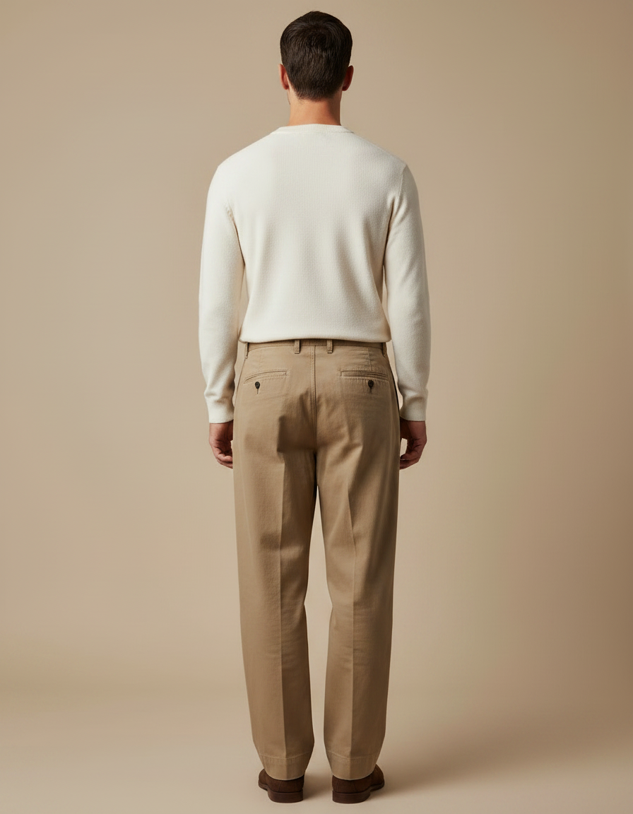 Pantalon Marron Plissé Coton Twill Ample Décontracté - vue 2
