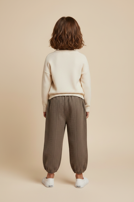 Pantalon Marron Ample Coton Gaufré Enfant - Kaki - vue 2