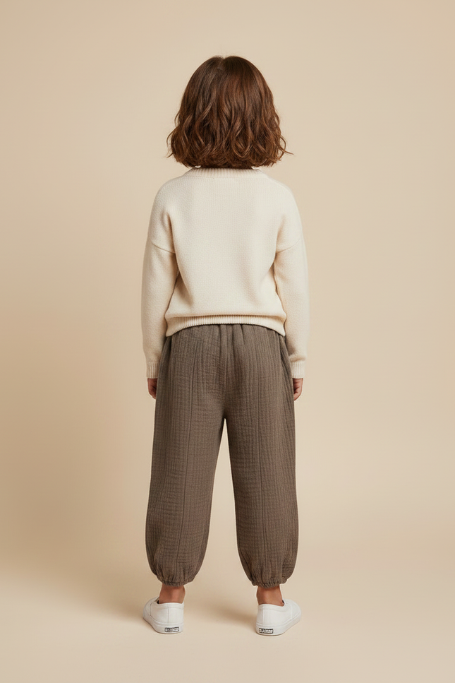 Pantalon Marron Ample Coton Gaufré Enfant - Kaki - vue 2
