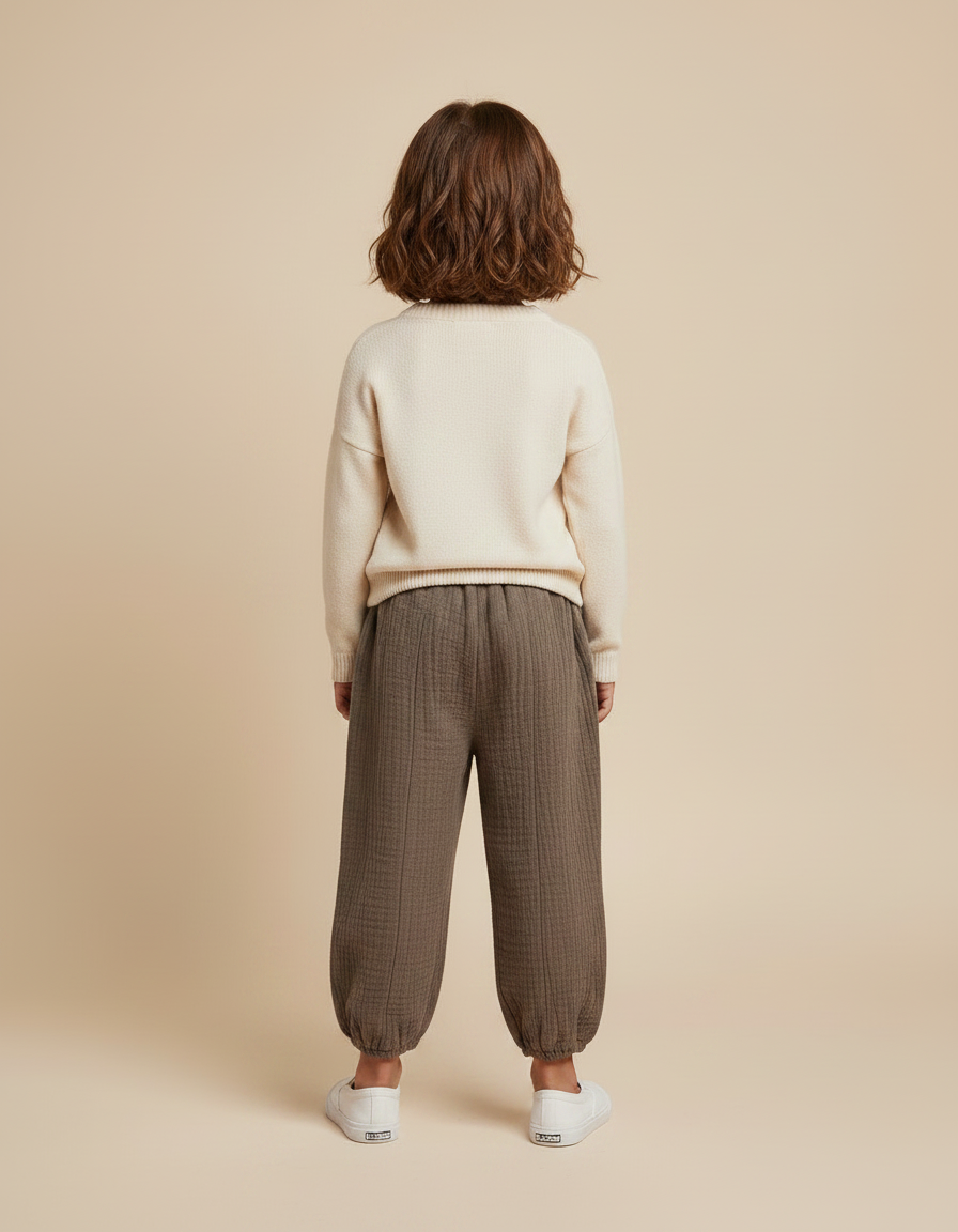 Pantalon Marron Ample Coton Gaufré Enfant - Kaki - vue 2