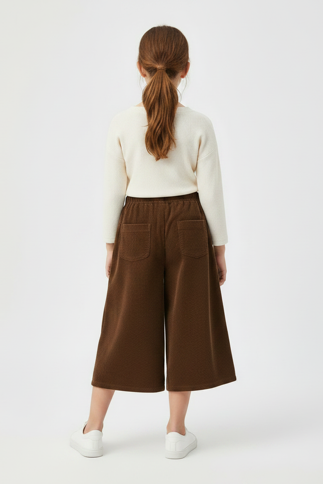 Pantalon Marron Velours Côtelé Ample Élastique Enfant - Cordé - vue 2