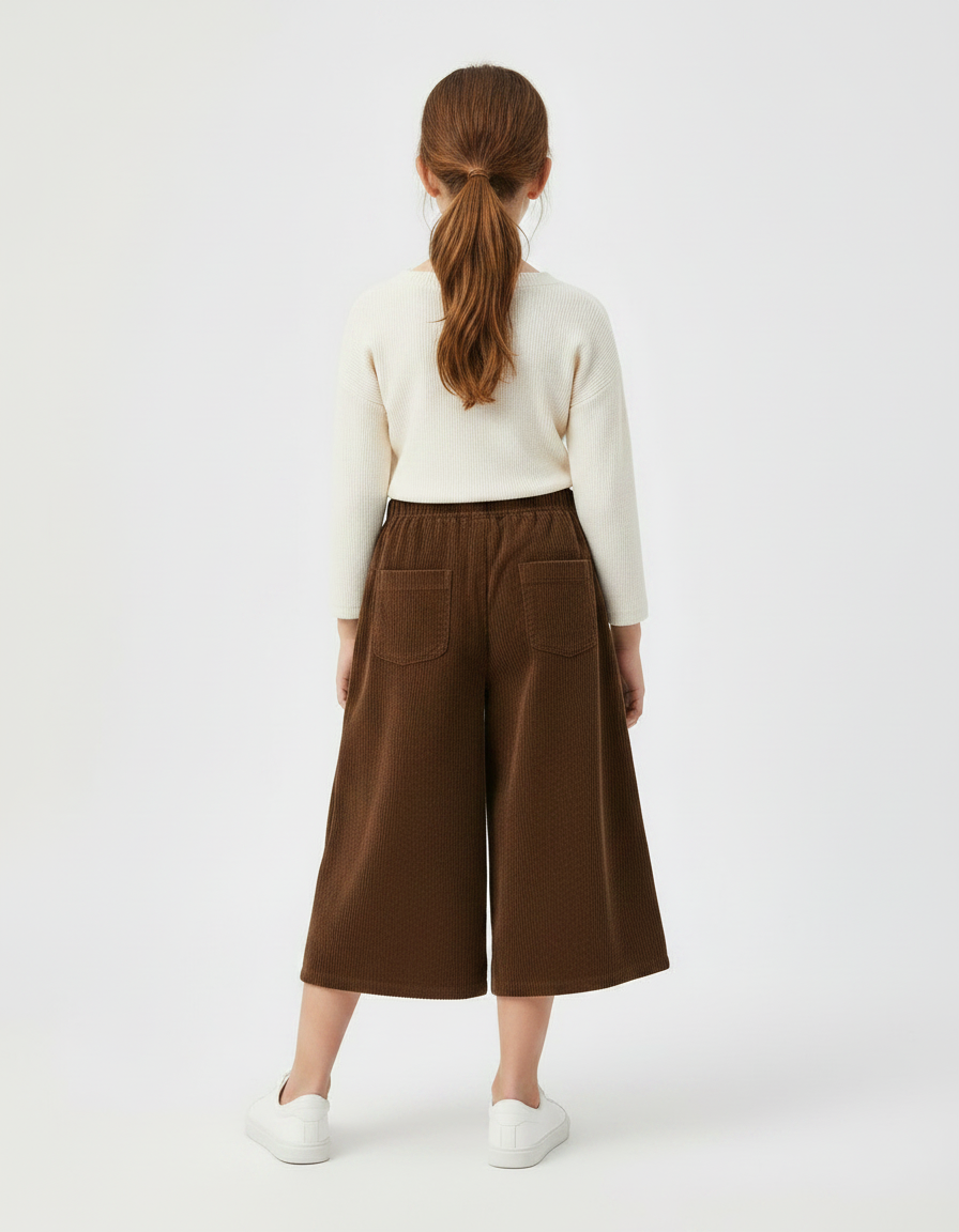 Pantalon Marron Velours Côtelé Ample Élastique Enfant - Cordé - vue 2