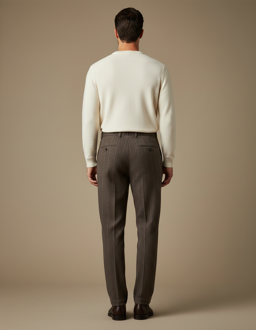 Pantalon Marron Rayé Droit Élégant Homme - Laine - vue 2