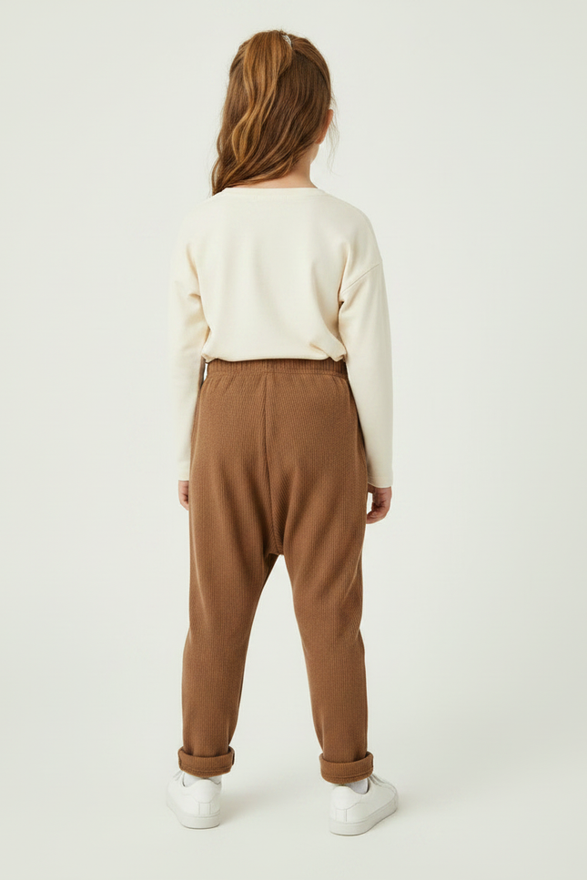 Pantalon Marron Côtelé Enfant Ample Confortable - Maille - vue 2