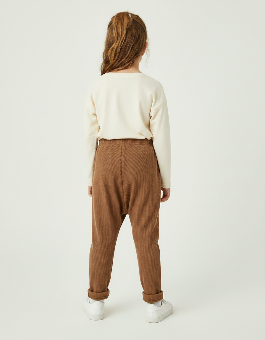 Pantalon Marron Côtelé Enfant Ample Confortable - Maille - vue 2