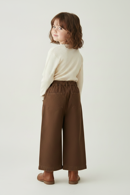 Pantalon Marron Ample Coton Décontracté Fille - vue 2