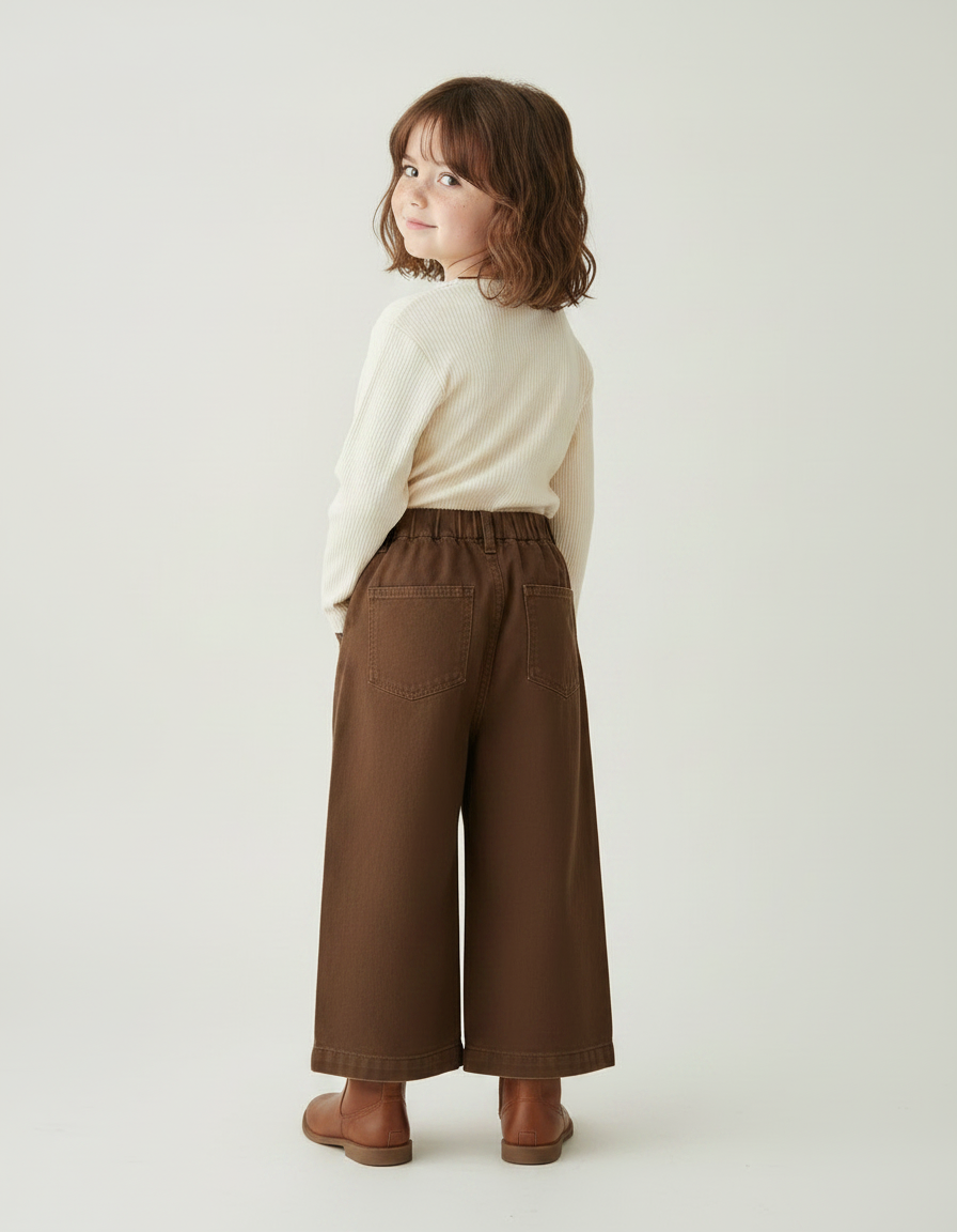 Pantalon Marron Ample Coton Décontracté Fille - vue 2