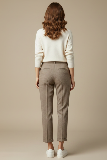 Pantalon Marron Laine Droit Motif Texturé Décontracté Élégant - vue 2