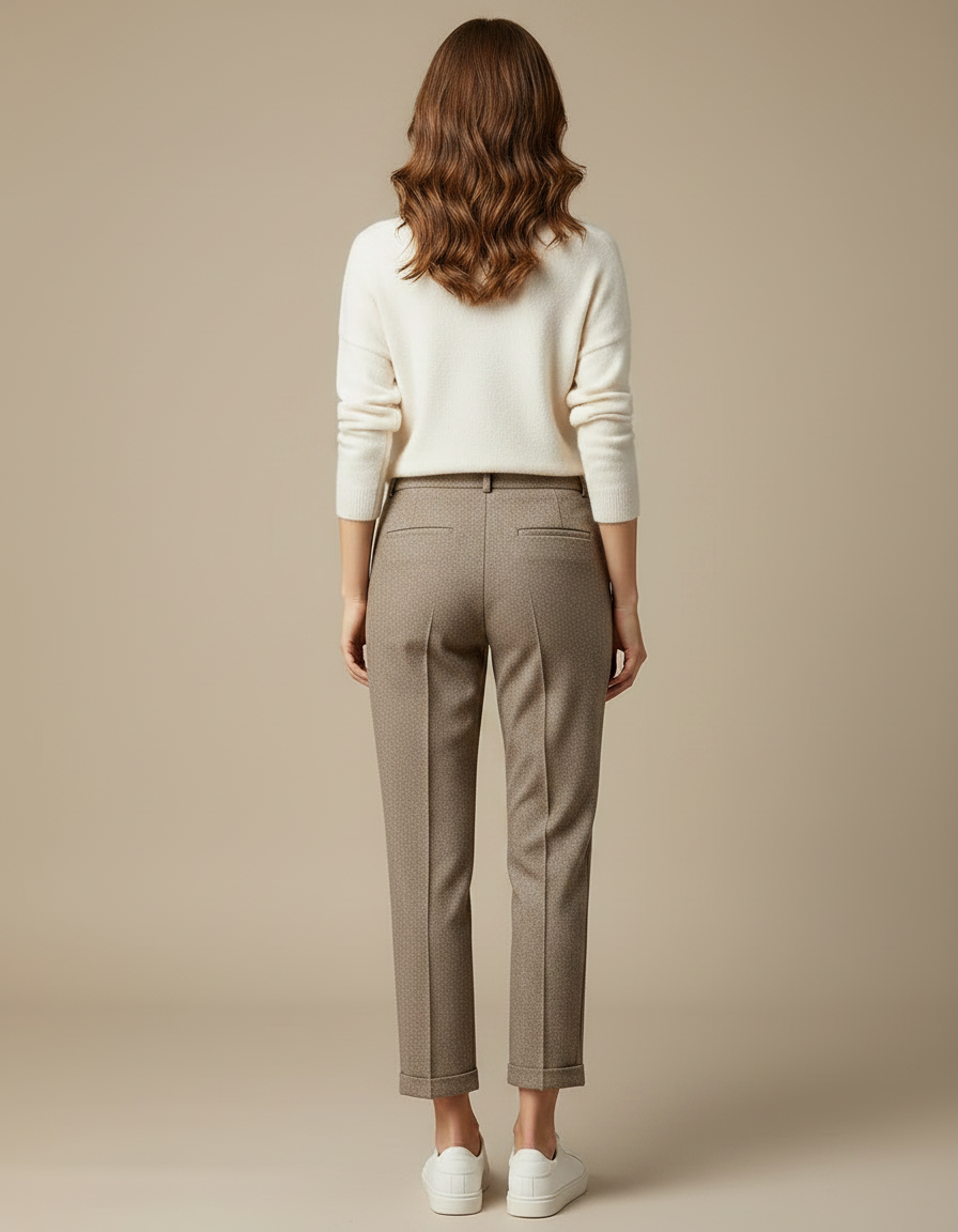 Pantalon Marron Laine Droit Motif Texturé Décontracté Élégant - vue 2