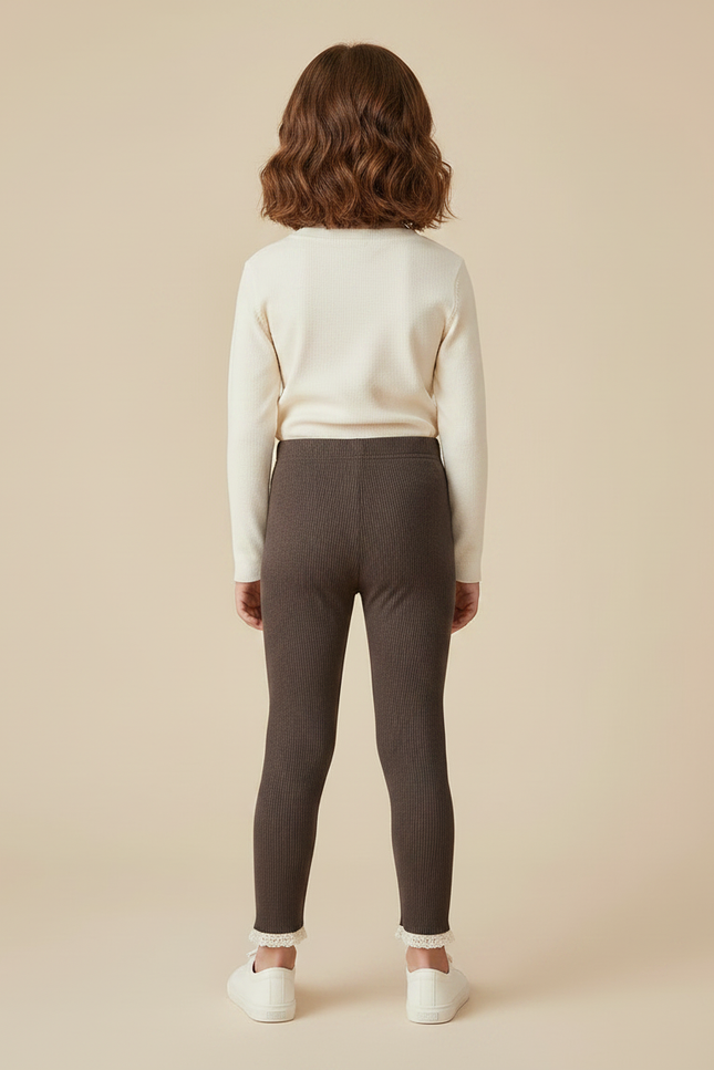 Pantalon Marron Côtelé Doux Fille Dentelle - Maille - vue 2