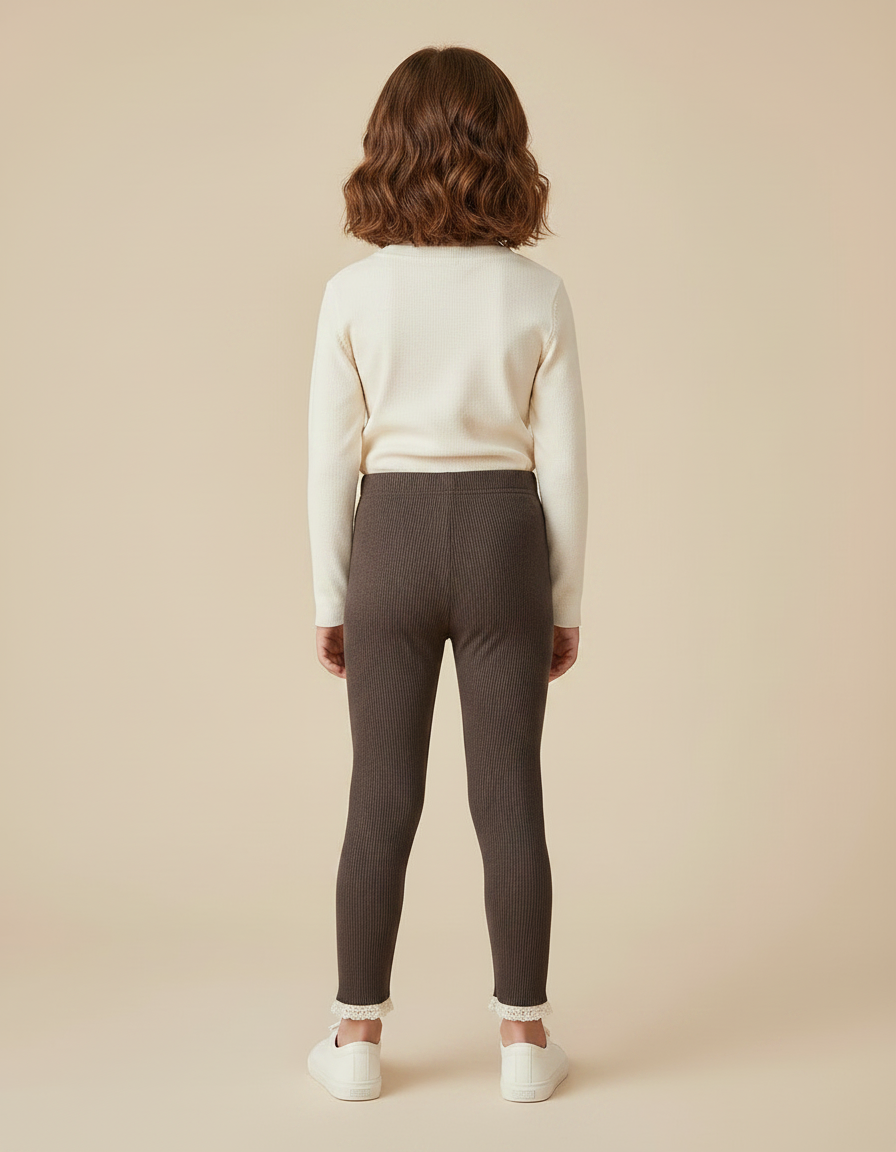 Pantalon Marron Côtelé Doux Fille Dentelle - Maille - vue 2