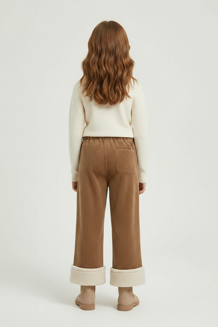 Pantalon Marron Côtelé Doublé Chaud Élastique Fille - Cordé - vue 2
