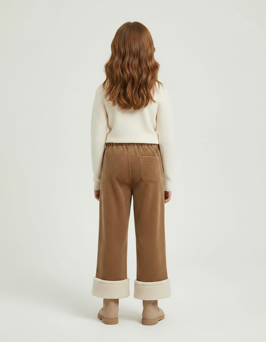 Pantalon Marron Côtelé Doublé Chaud Élastique Fille - Cordé - vue 2