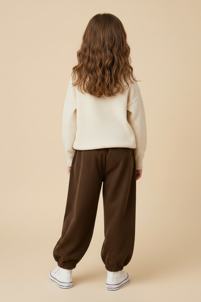 Pantalon Marron Côtelé Ample Confortable Enfant - Cordé - vue 2