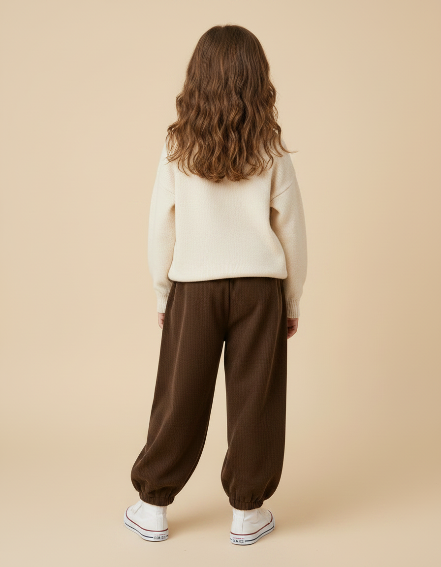 Pantalon Marron Côtelé Ample Confortable Enfant - Cordé - vue 2