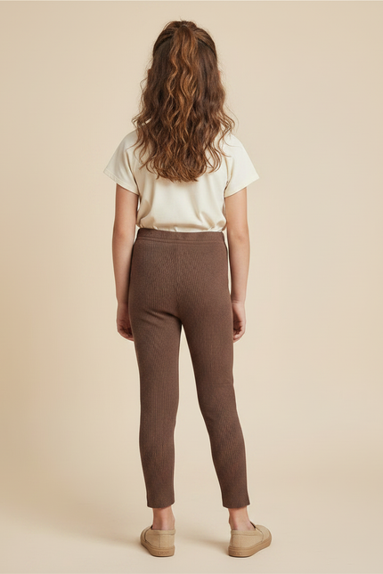 Pantalon Marron Côtelé Tricoté Extensible Enfant - Maille - vue 2
