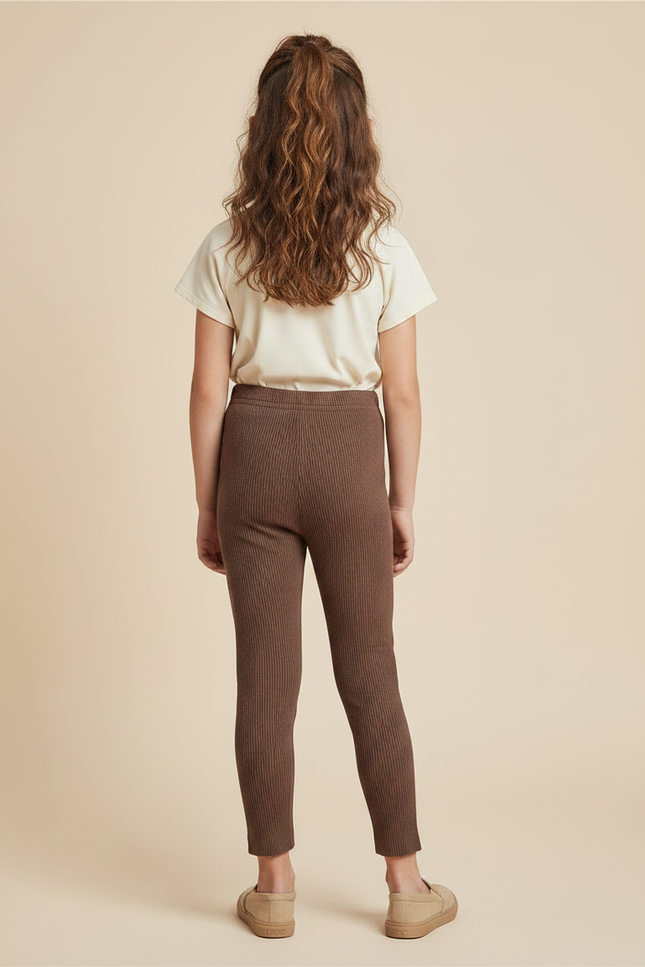 Pantalon Marron Côtelé Tricoté Extensible Enfant - Maille - vue 2