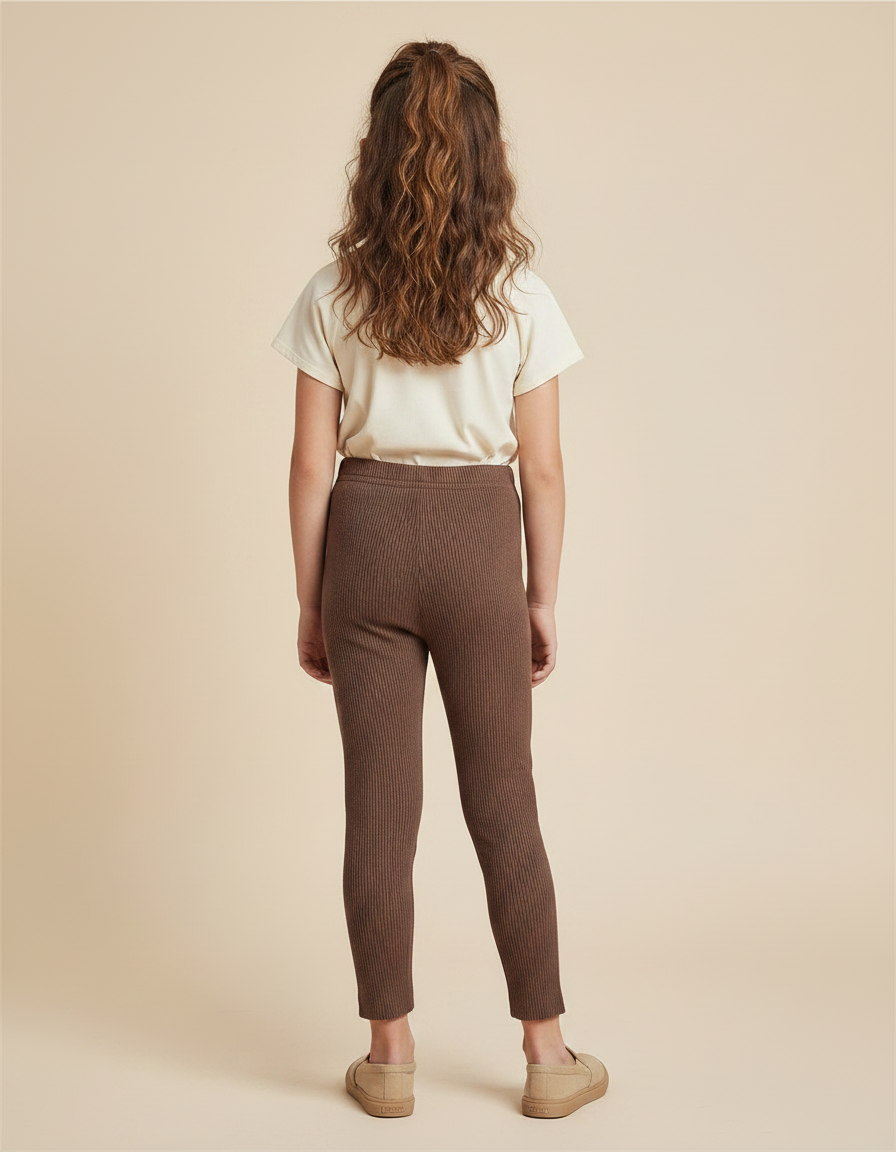 Pantalon Marron Côtelé Tricoté Extensible Enfant - Maille - vue 2