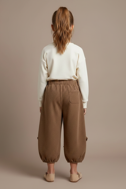 Pantalon Marron Côtelé Volants Fleuris Ample Fille - Cordé - vue 2