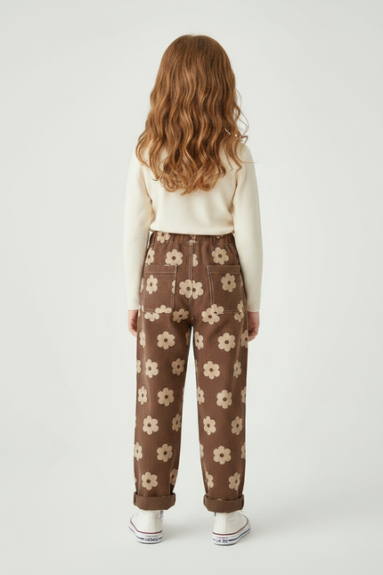 Pantalon Marron Fleuri Harem Coton Enfant - Cordé - vue 2