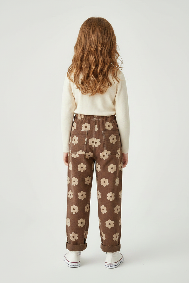 Pantalon Marron Fleuri Harem Coton Enfant - Cordé - vue 2