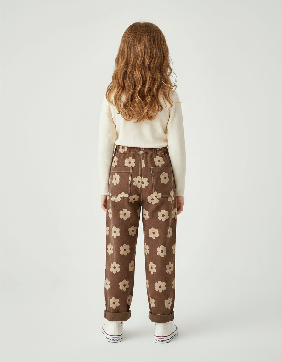 Pantalon Marron Fleuri Harem Coton Enfant - Cordé - vue 2