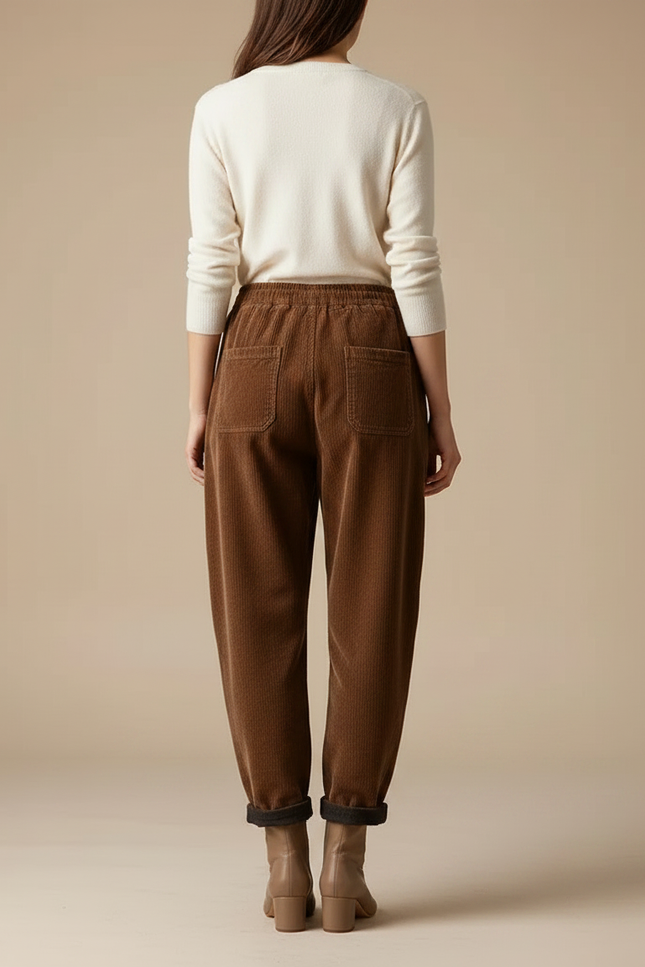 Pantalon Marron Côtelé Ample Décontracté Femme Hiver - Cordé - vue 2