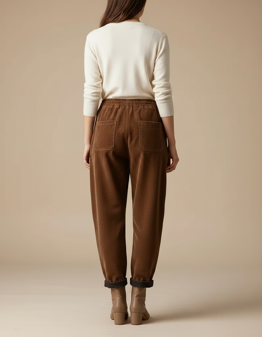 Pantalon Marron Côtelé Ample Décontracté Femme Hiver - Cordé - vue 2