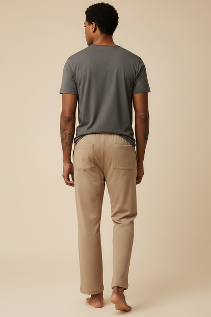 Pantalon Marron Ample Coton Lin Décontracté - Beige Molleton - vue 2
