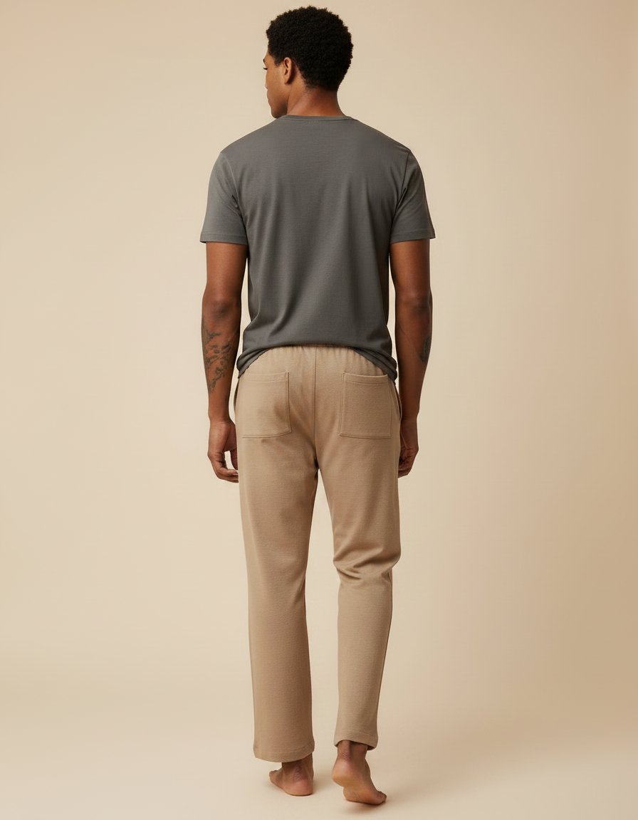 Pantalon Marron Ample Coton Lin Décontracté - Beige Molleton - vue 2