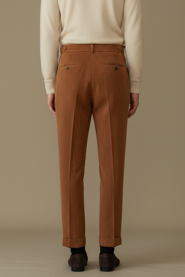 Pantalon Marron Plissé Velours Côtelé Élégant Homme - Cordé - vue 2