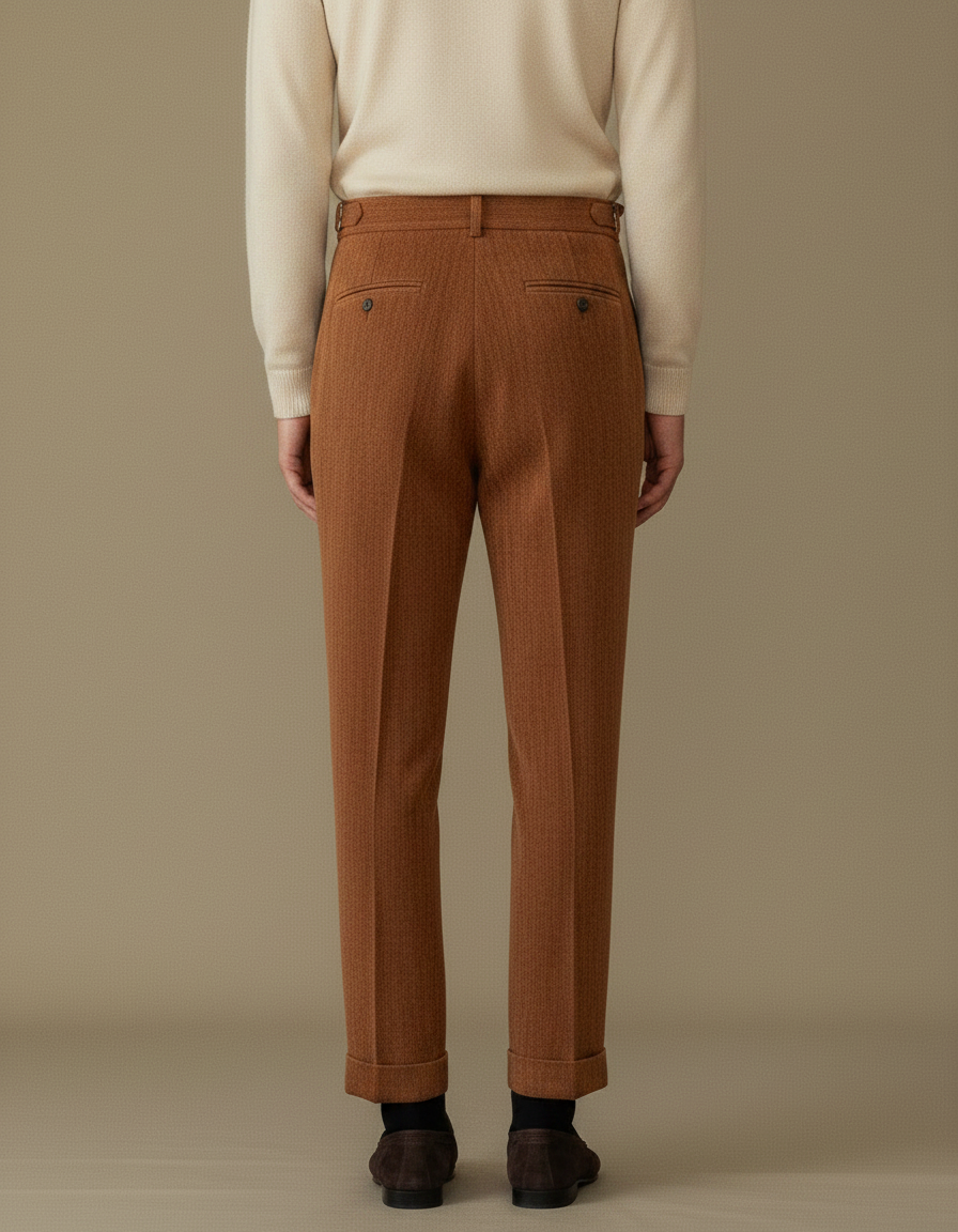 Pantalon Marron Plissé Velours Côtelé Élégant Homme - Cordé - vue 2