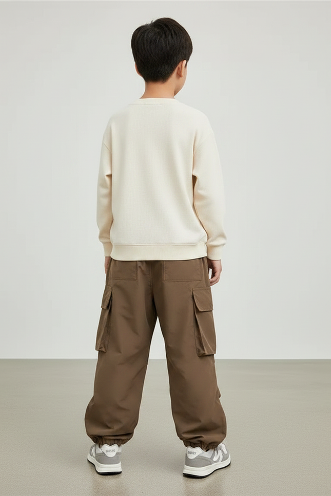 Pantalon Marron Cargo Ample Multi-Poches Garçon Décontracté - Polyester - vue 2