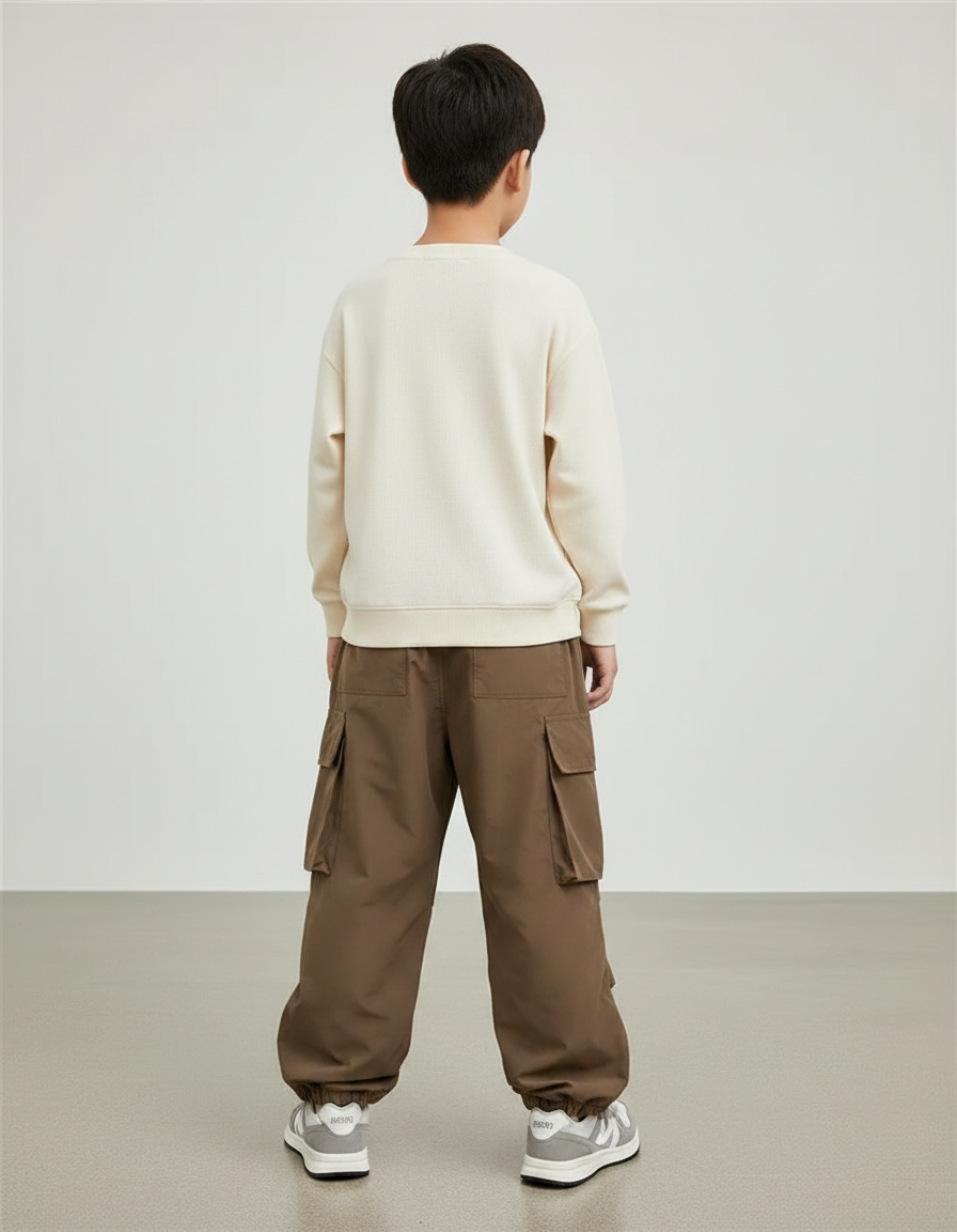 Pantalon Marron Cargo Ample Multi-Poches Garçon Décontracté - Polyester - vue 2