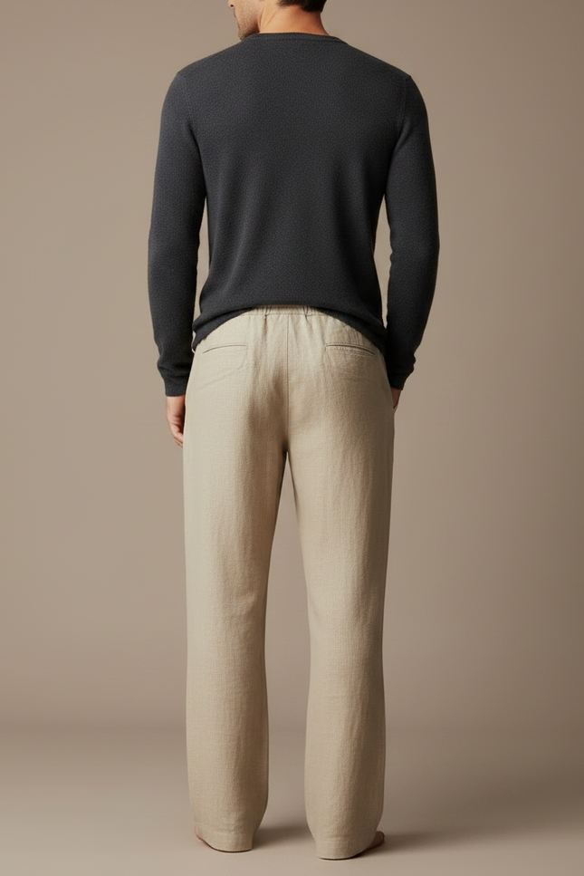 Pantalon Lin Marron Clair - Beige - vue 2