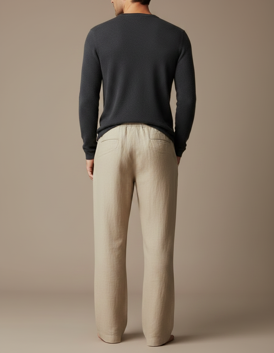 Pantalon Lin Marron Clair - Beige - vue 2