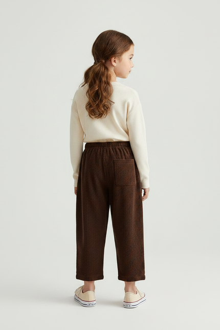 Pantalon Marron Côtelé Enfant Ample Décontracté Poches - Cordé - vue 2