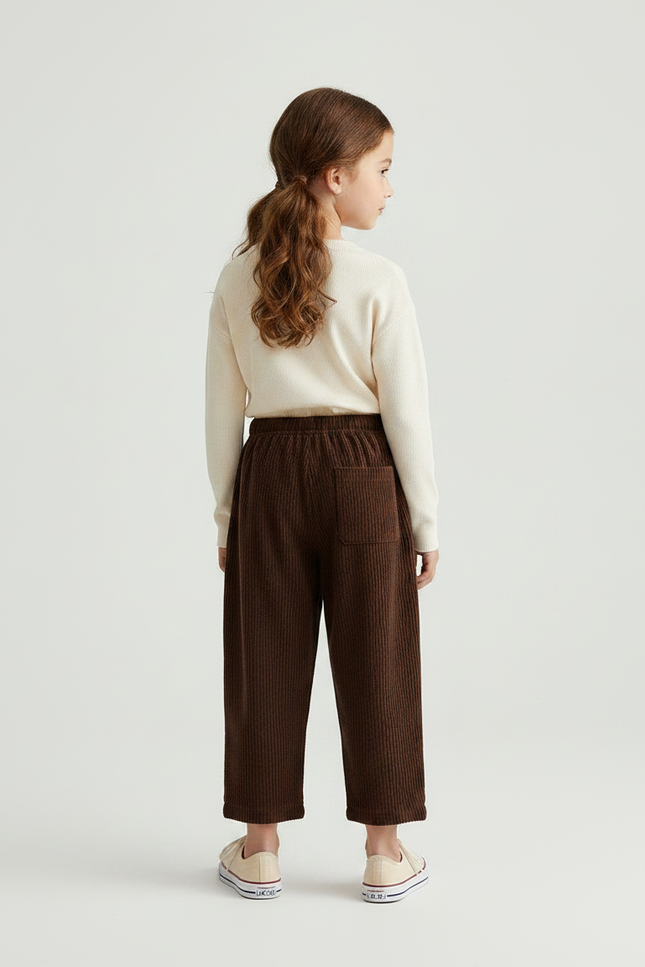 Pantalon Marron Côtelé Enfant Ample Décontracté Poches - Cordé - vue 2