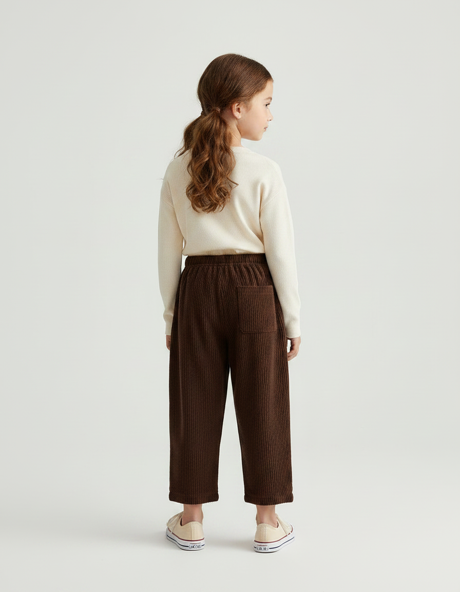 Pantalon Marron Côtelé Enfant Ample Décontracté Poches - Cordé - vue 2